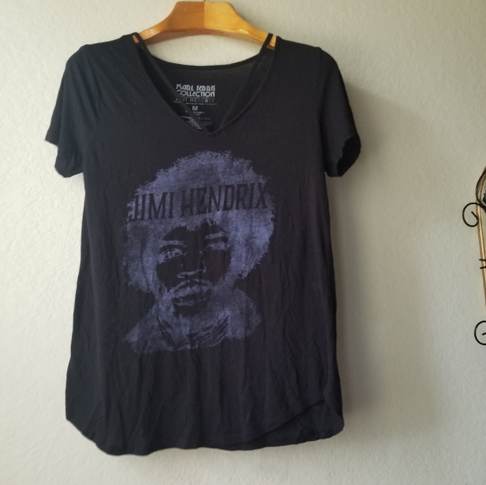 JIMI HENDRIX V-Neck Strap T-Shirt Medium